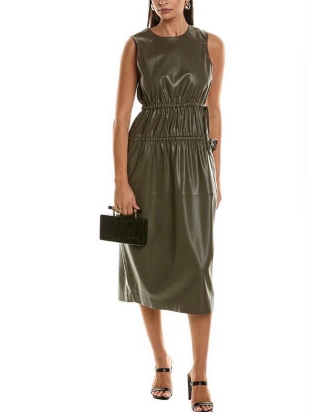 Proenza Schouler White Label Vegan Leather Drawstring Midi Dress NWT Size 0